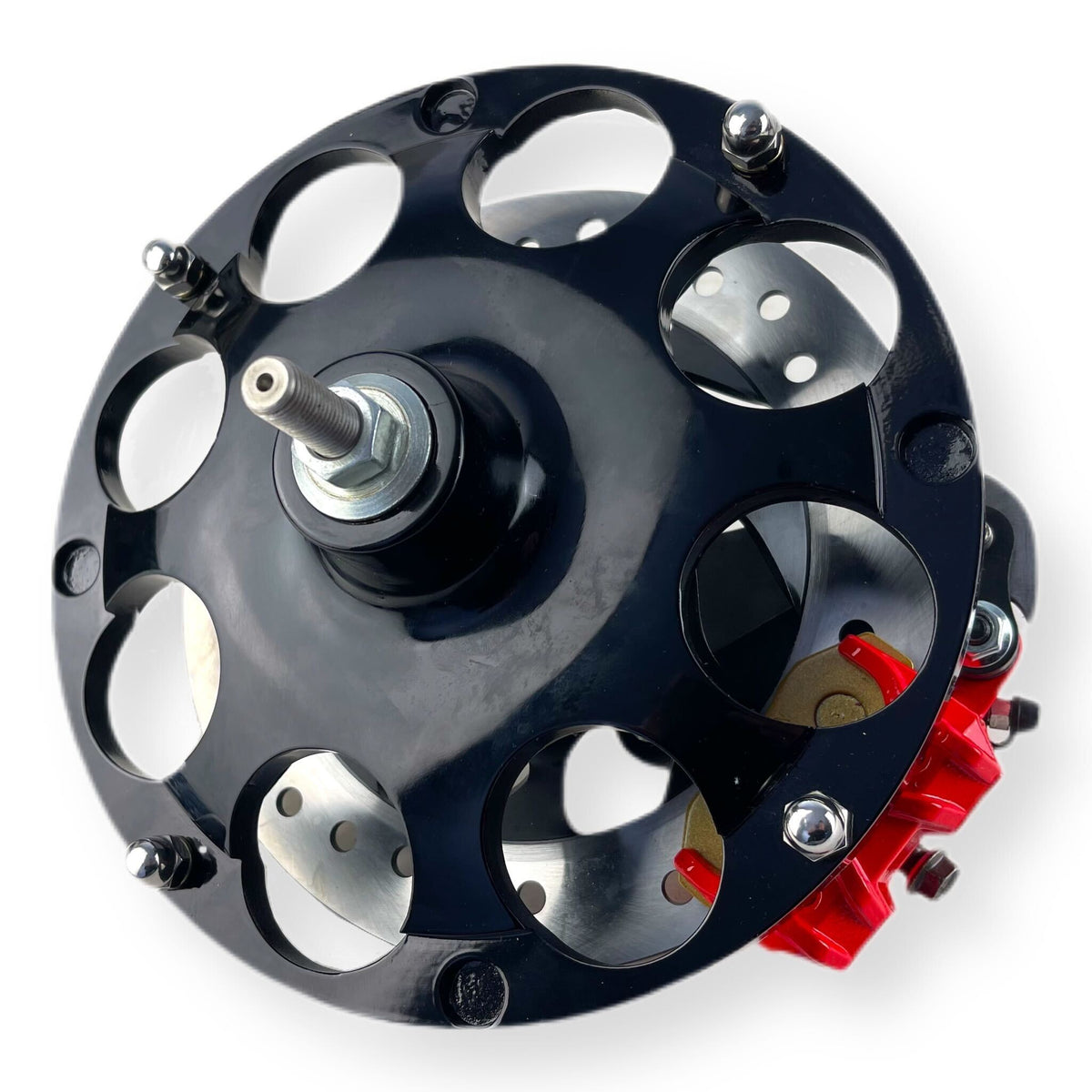 Lambretta Series 1 2 3 Li GP SX TV Billet Pepperpot OutBoard Front Disc Brake Kit - Black with Red Caliper