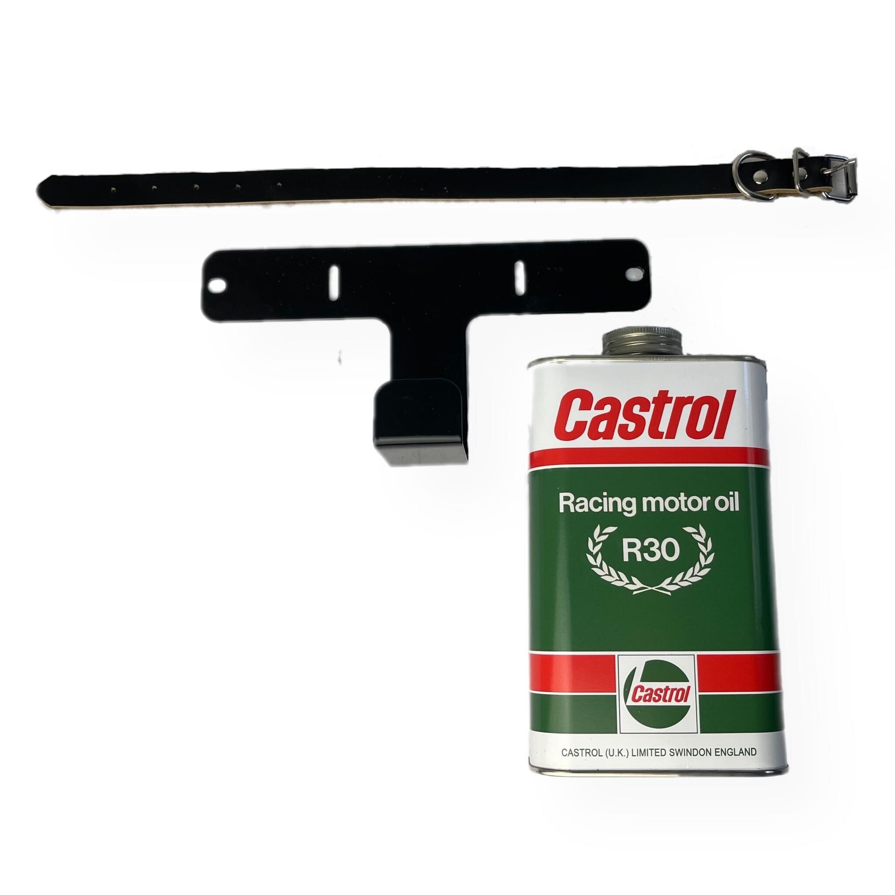 Lambretta Series 1 2 3 Li GP SX TV Spare Wheel Mounted Oil Can Holder with Castrol Can - Black