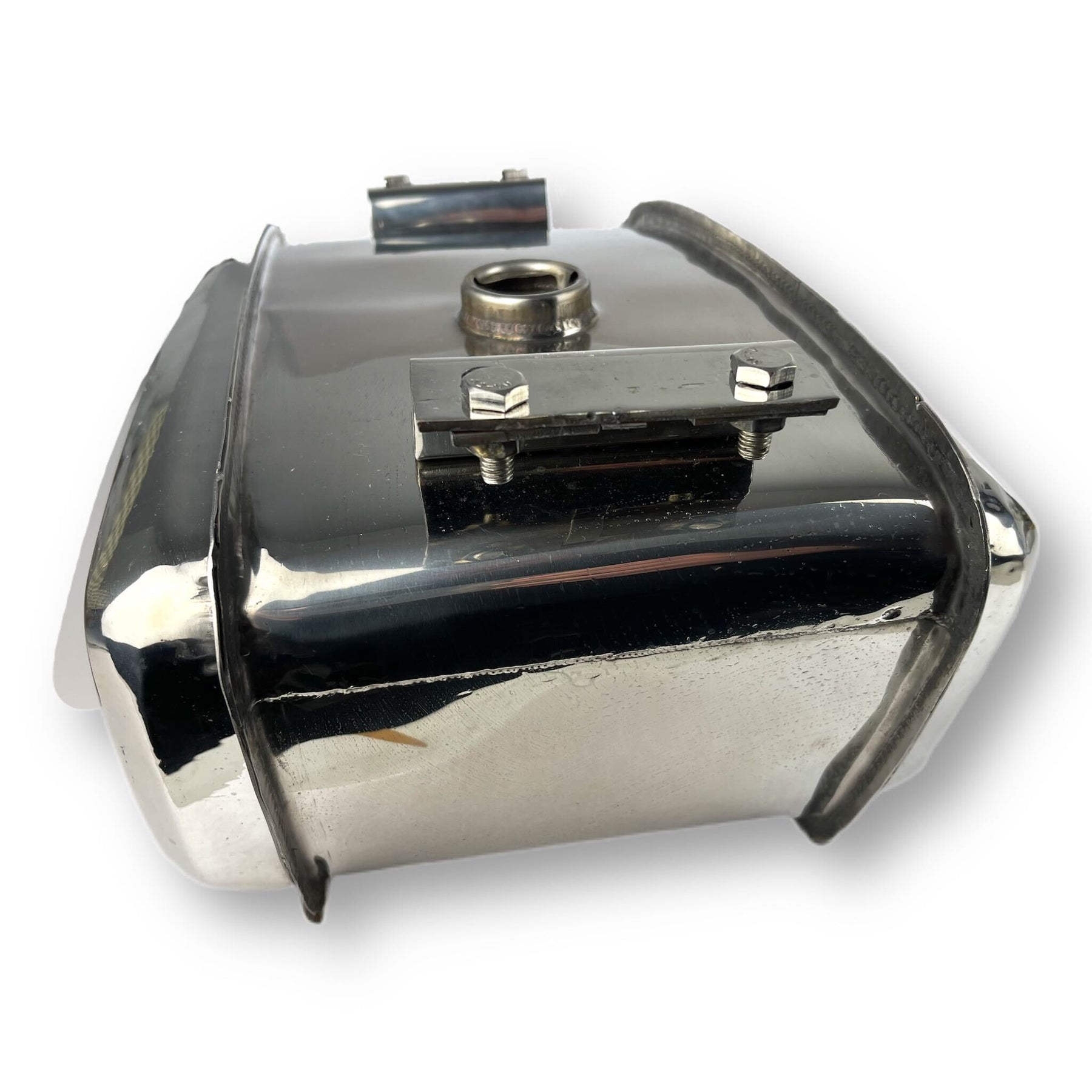 Lambretta Series 3 Li GP SX TV Long Range 17 litre petrol tank with built-in toolbox & Dual Cut Outs -  Polished Stainless Steel