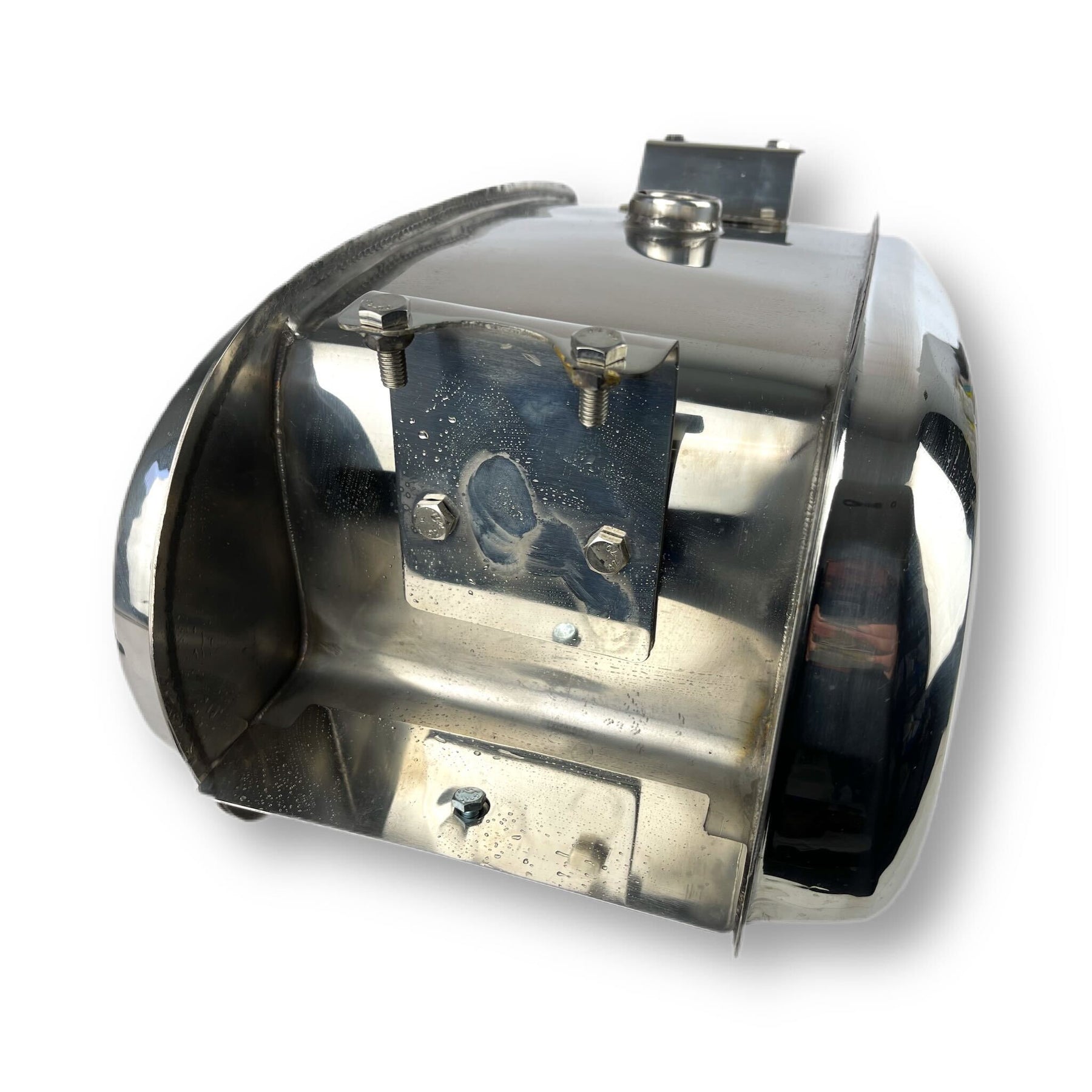 Lambretta Series 3 Li GP SX TV Long Range 17 litre petrol tank with built-in toolbox & Dual Cut Outs -  Polished Stainless Steel