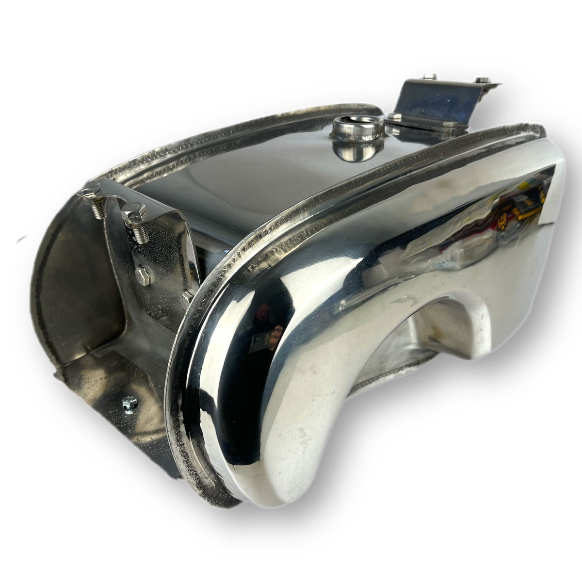 Lambretta Series 3 Li GP SX TV Long Range 17 litre petrol tank with built-in toolbox & Dual Cut Outs - Polished Stainless Steel