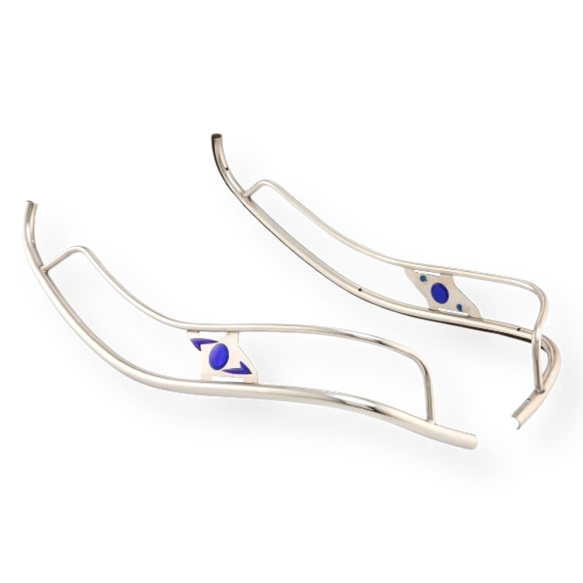 Lambretta Series 3 Li Ulma Style Side Panel Rear Crash Bars - Chrome & Blue - Vertical Fixing