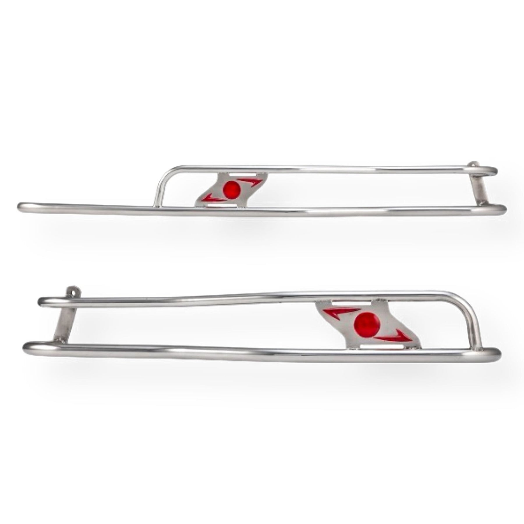 Lambretta Series 3 Li Ulma Style Side Panel Rear Crash Bars - Chrome & Red - Floorboard to Number Plate
