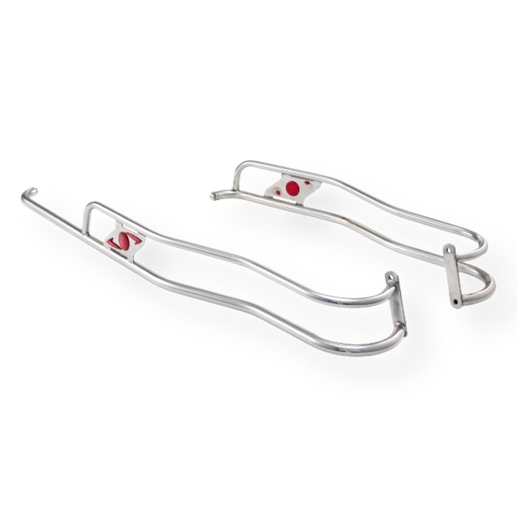 Lambretta Series 3 Li Ulma Style Side Panel Rear Crash Bars - Chrome & Red - Floorboard to Number Plate
