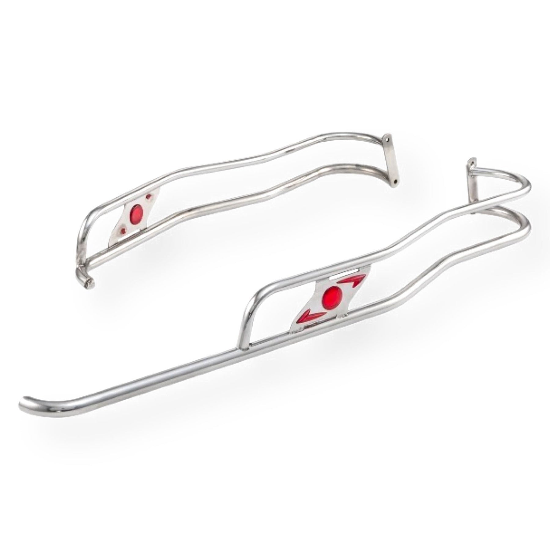 Lambretta Series 3 Li Ulma Style Side Panel Rear Crash Bars - Chrome & Red - Floorboard to Number Plate