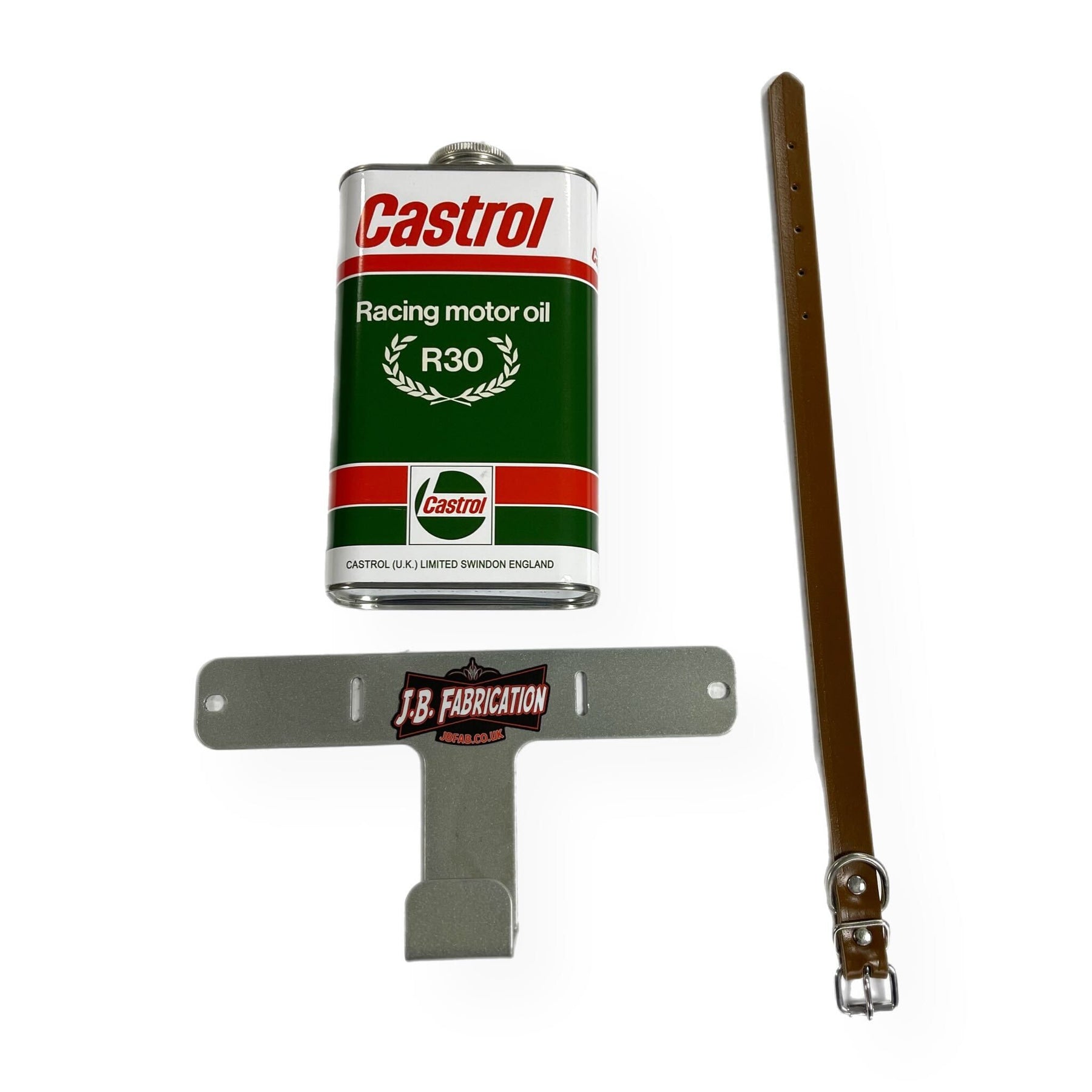 Lambretta Series 1 2 3 Li GP SX TV Spare Wheel Mounted Oil Can Holder with Castrol Can - Silver