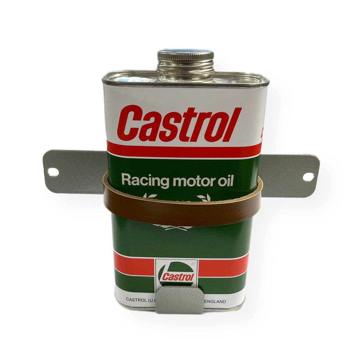 Lambretta Series 1 2 3 Li GP SX TV Spare Wheel Mounted Oil Can Holder with Castrol Can - Silver