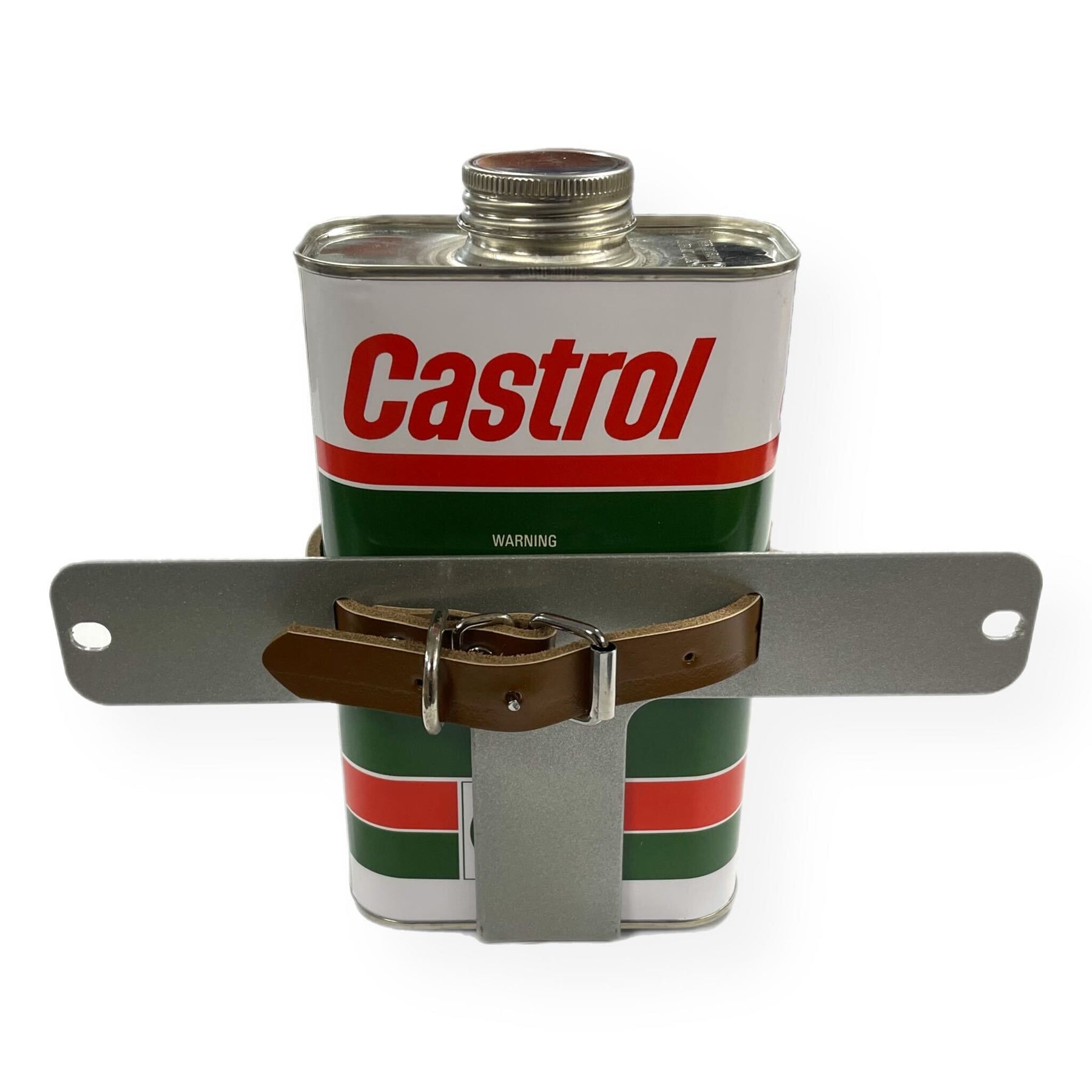 Lambretta Series 1 2 3 Li GP SX TV Spare Wheel Mounted Oil Can Holder with Castrol Can - Silver