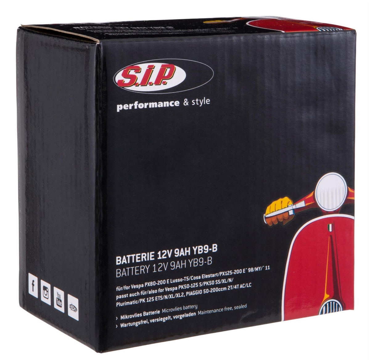 Vespa PX EFL Disc MY T5 PK 12V SIP YB9/YB7 Maintenance Free Battery 12V/9Ah