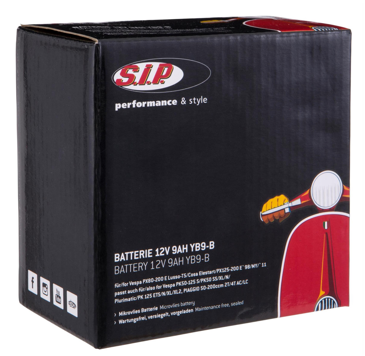 Vespa PX EFL Disc MY T5 PK 12V SIP YB9/YB7 Maintenance Free Battery 12V/9Ah