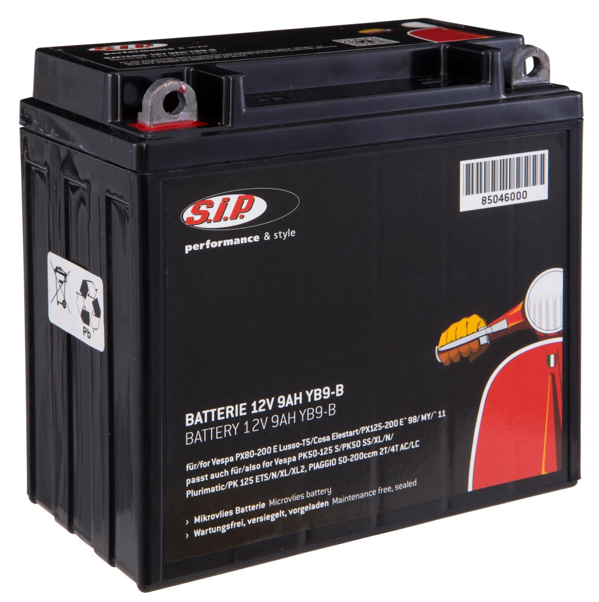 Vespa PX EFL Disc MY T5 PK 12V SIP YB9/YB7 Maintenance Free Battery 12V/9Ah