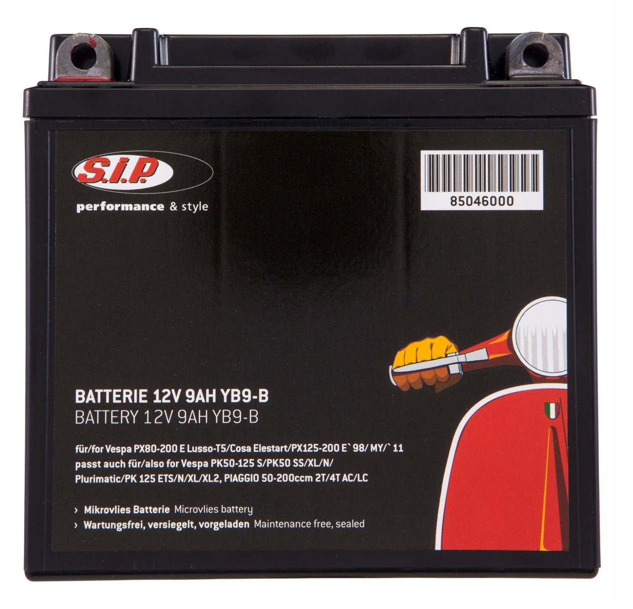 Vespa PX EFL Disc MY T5 PK 12V SIP YB9/YB7 Maintenance Free Battery 12V/9Ah