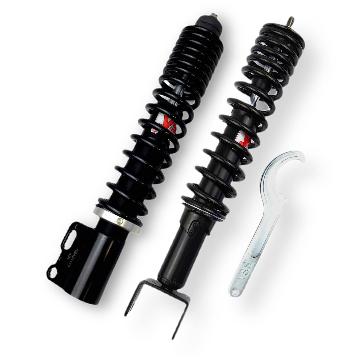 Vespa PX PE T5 Mk1 Classic LML YSS Adjustable Front & Rear Pair Shock Absorbers - Black And Brushed Metal