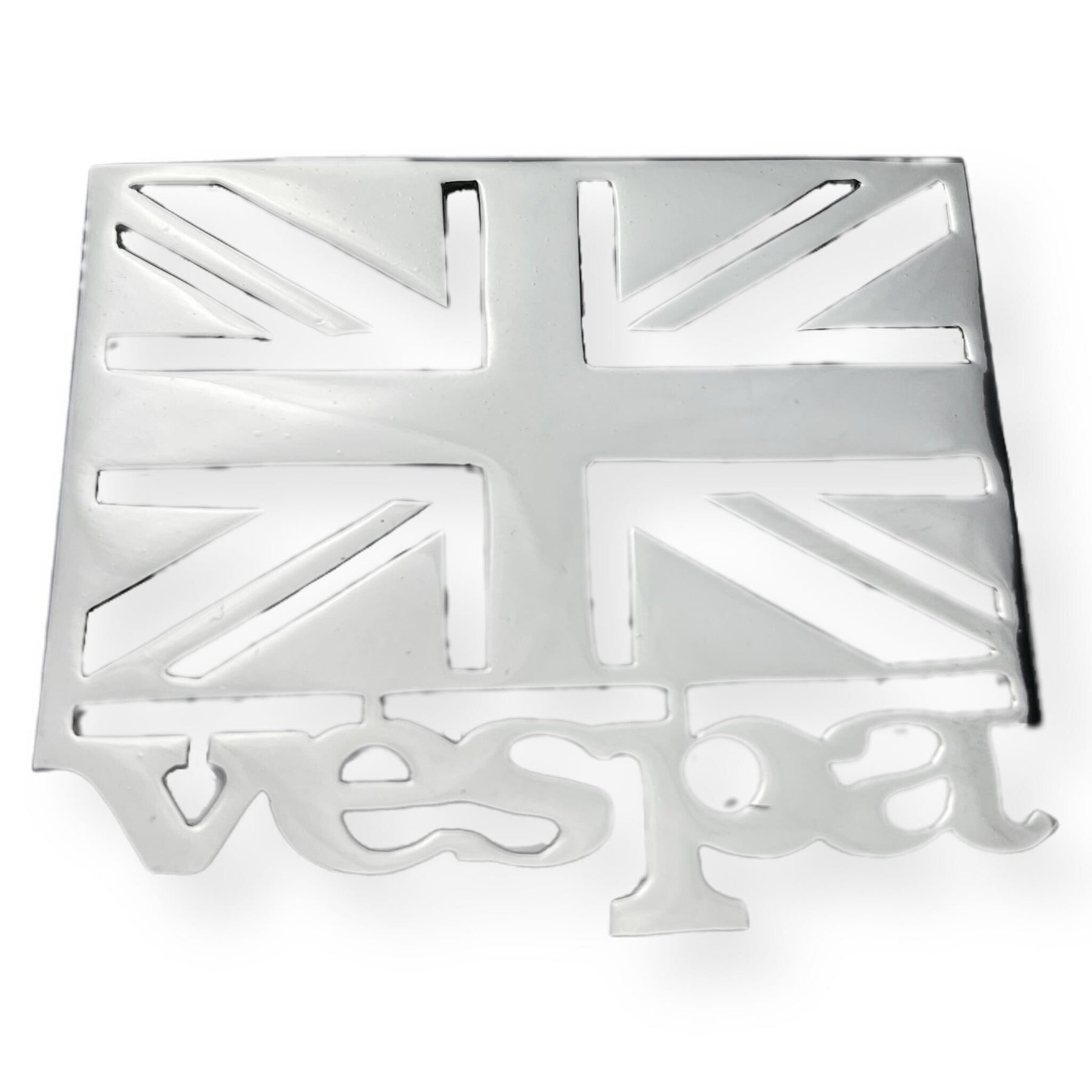 Vespa Leg Shield Badge Union Jack - Chrome