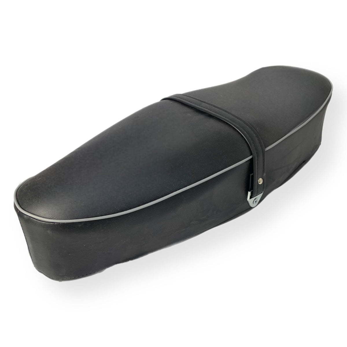 Vespa V50 V90 V100 Prim ET3 Standard Bench Seat - Black with Light Grey Piping