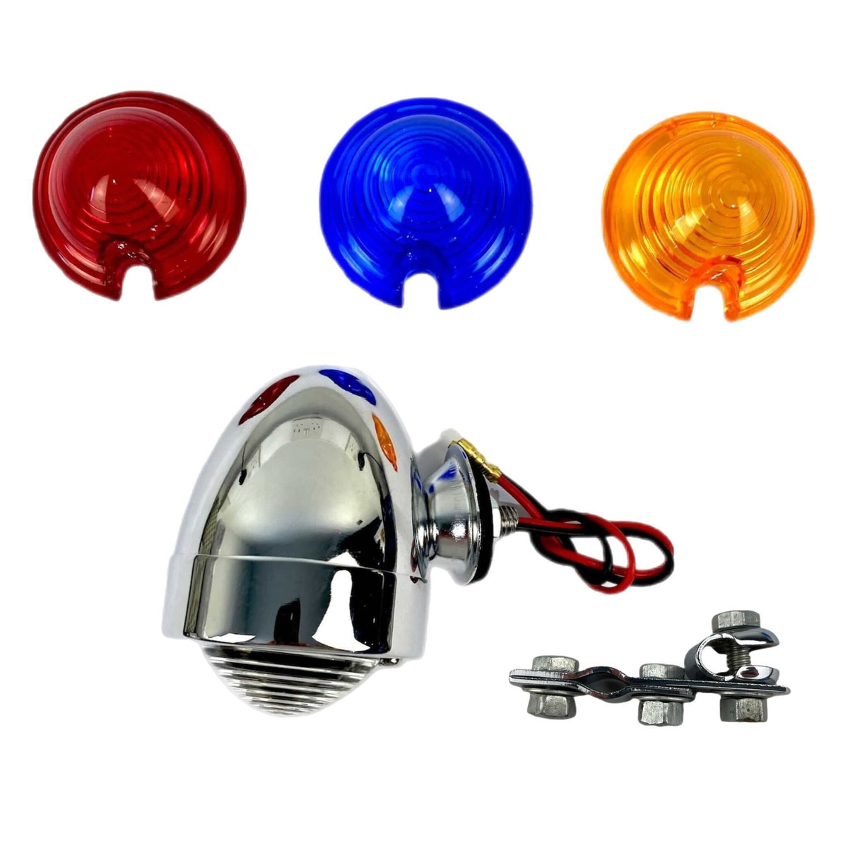 Vespa Lambretta Scooter Chrome Marker Bullet Light With Clamp- Blue Red Amber Clear Lenses