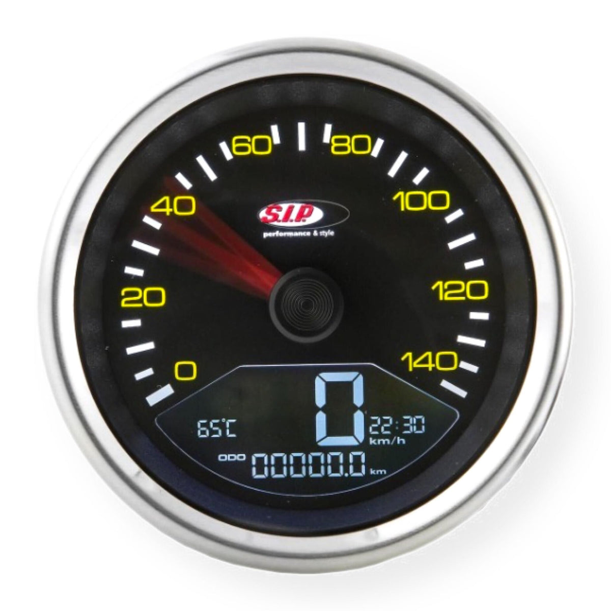 Vespa P125X P150X P200E PX80 SIP Koso Speedometer - Black Face & Polished Bezel