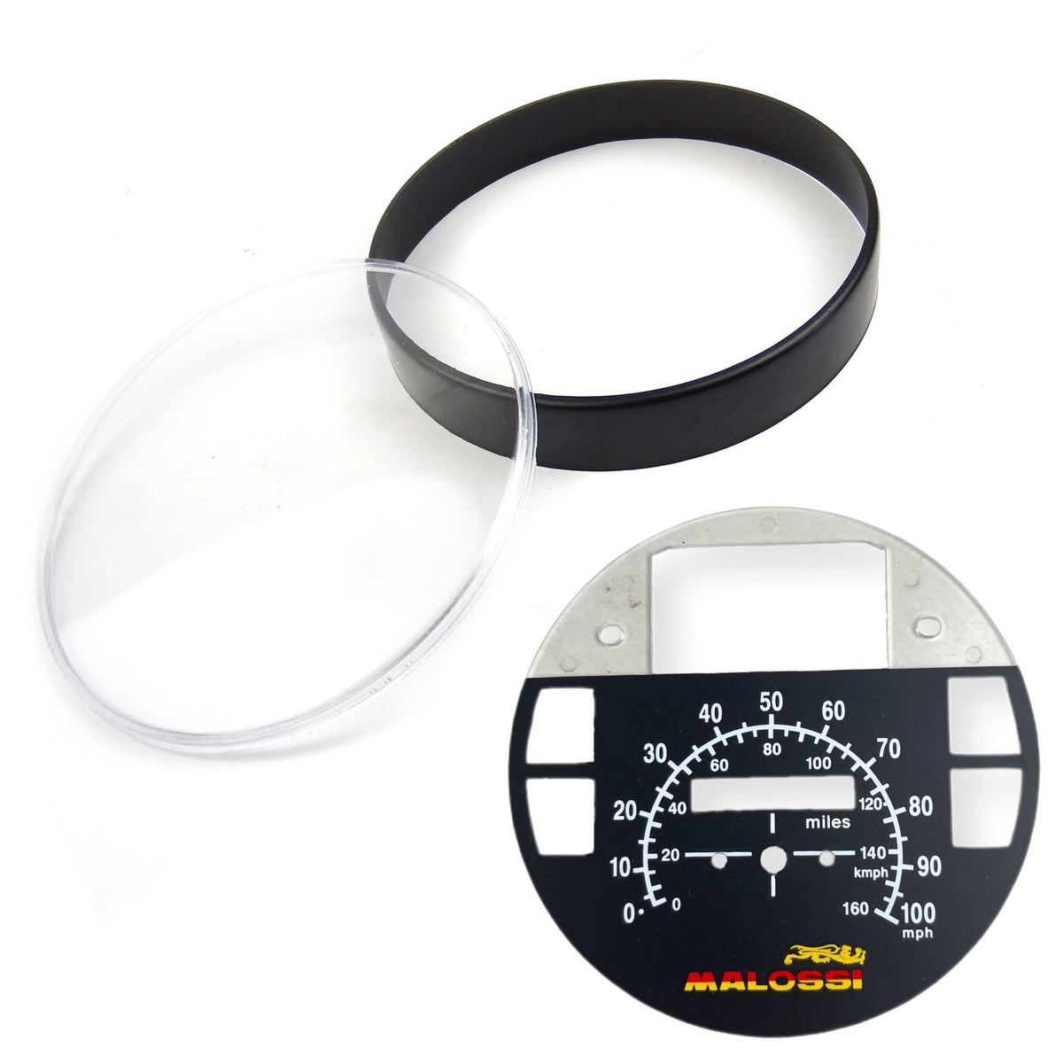 Vespa PX EFL Disc T5 Classic LML Speedometer Lens Repair Kit Black & Malossi Insert