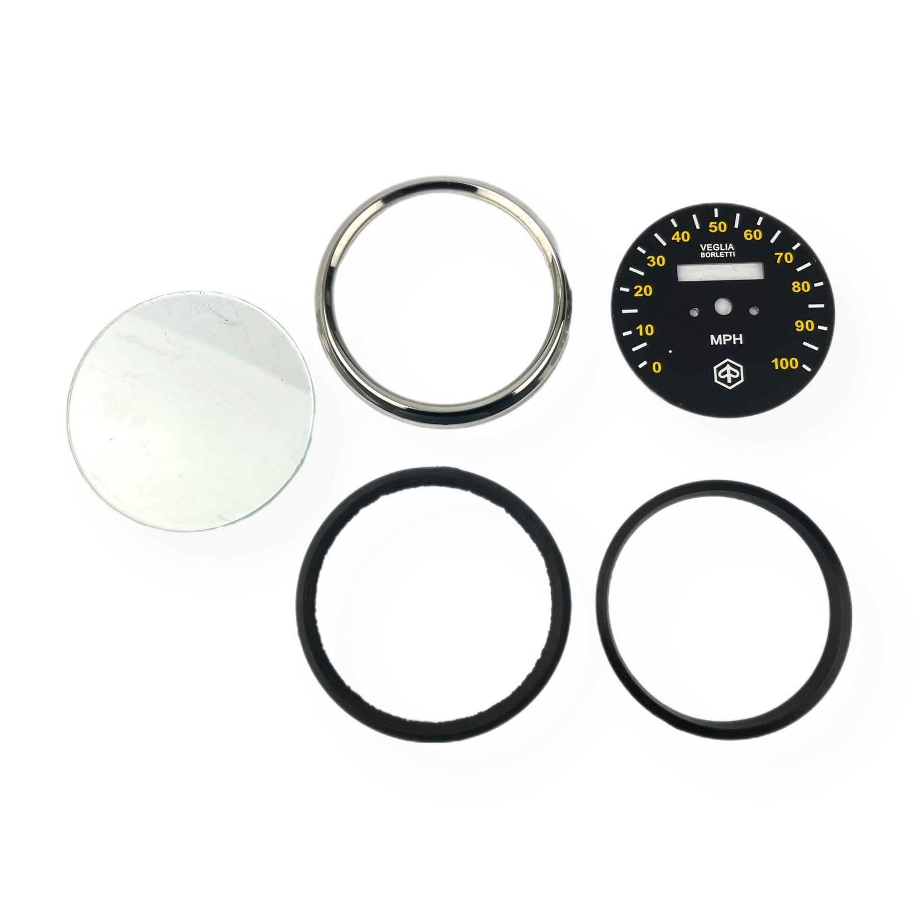 Vespa PX LMLA 100MPH Speedometer Lens And Insert Kit - Black