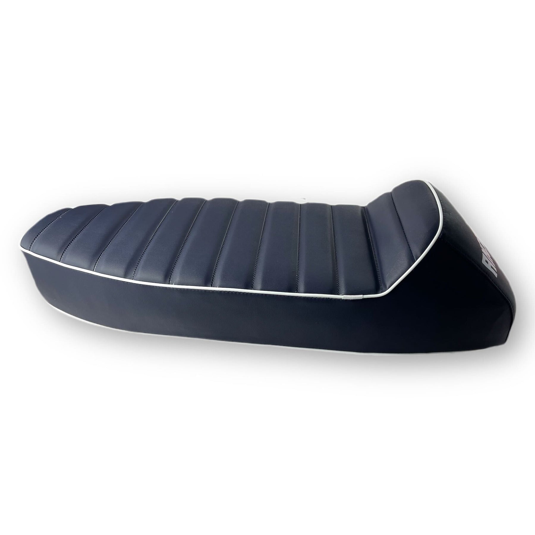 Vespa PX PE T5 Classic LML 2T Slope Back Ancillotti Seat with Logo & Double Pipings - Navy Blue with White Piping & Logo