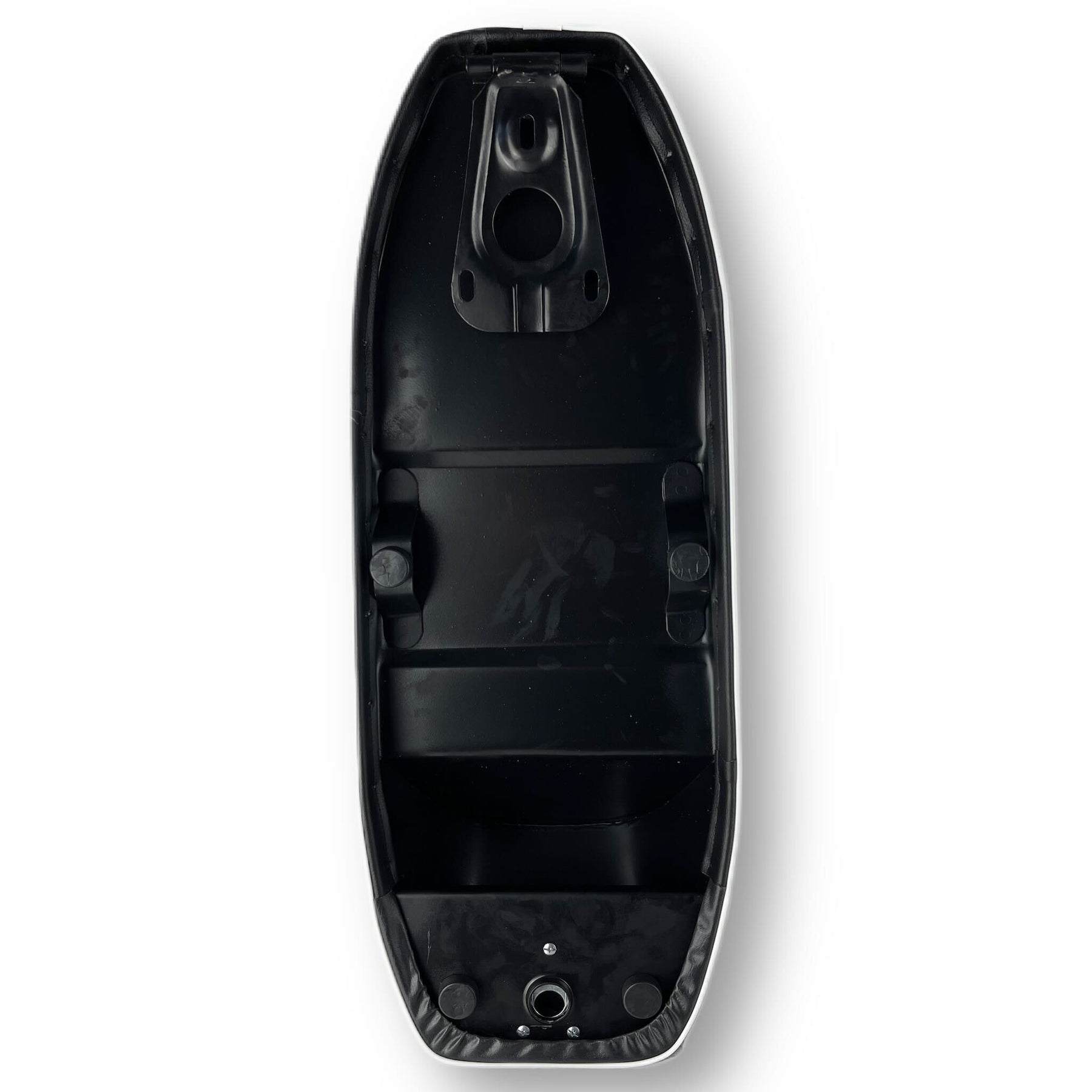 Vespa PX PE T5 Classic LML 2T Slope Back Ancillotti Seat with Logo & Double Pipings - Navy Blue with White Piping & Logo