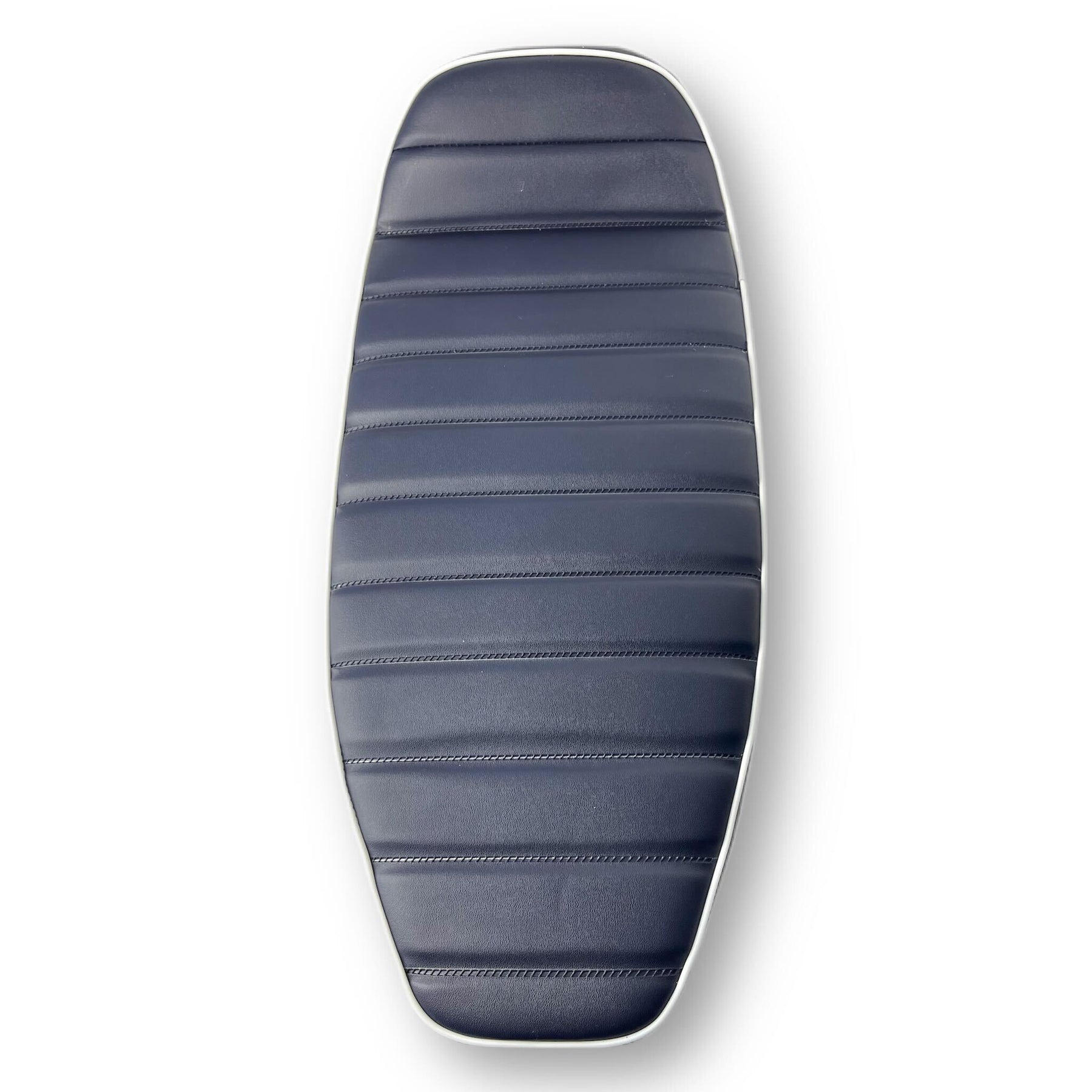 Vespa PX PE T5 Classic LML 2T Slope Back Ancillotti Seat with Logo & Double Pipings - Navy Blue with White Piping & Logo