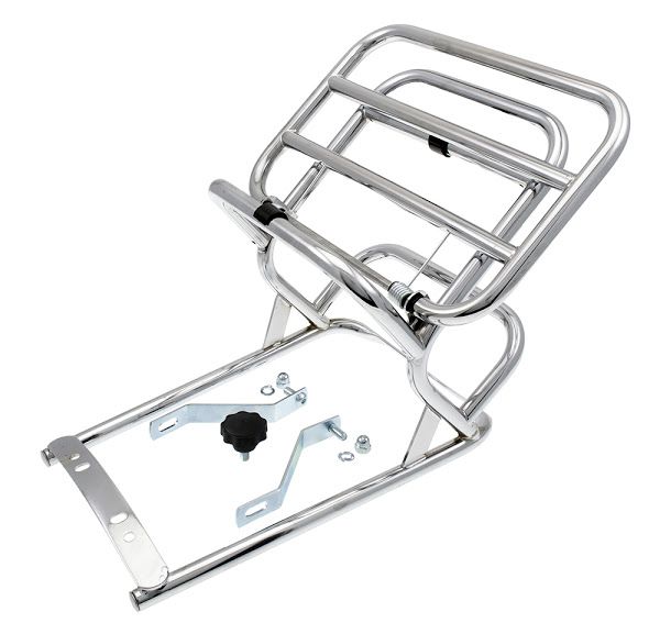 Vespa V50 V90 V100 Prim ET3 Rear Flip Down Carrier - Chrome