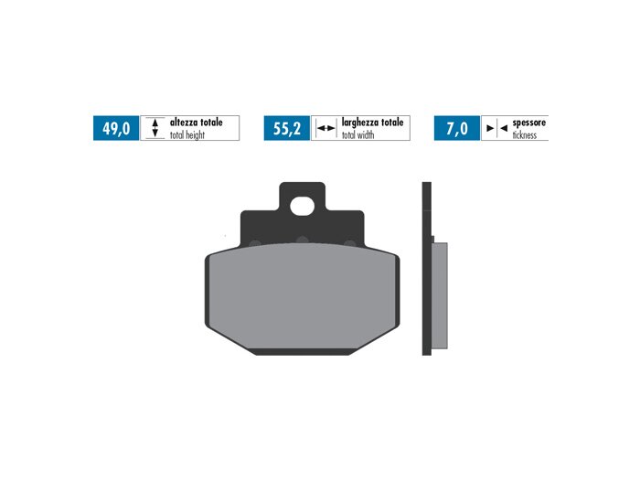 POLINI Brake Pads - Benelli Adiva 125cc 150cc 2000 (r), Gilera DNA 125 180cc 2001 (r), Runner 125cc VX 180cc VXR 200cc VXR 02-06(r) 55.5x49mm