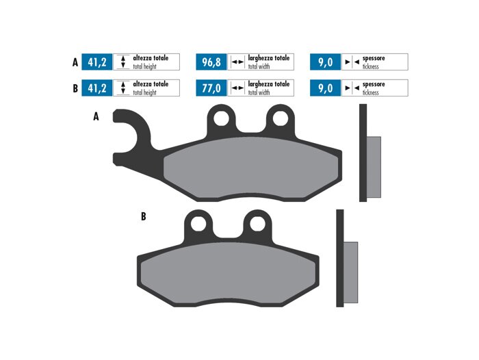 Brake Pads POLINI Piaggio Gilera Aprilia MP3 Vespa GTS GTL 76.8x41.8/96.9x41.2mm