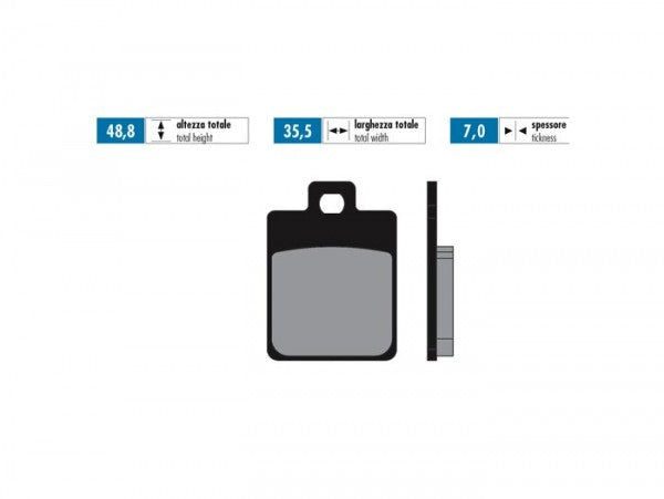 POLINI Sintered Brake Pads - Benelli Racing 491 50cc 1998(r), DNA 50cc 2000(r) Runner 125cc 180cc SP (99-00)(r) Runner 50cc 1998-2006(r) 35.6x49mm