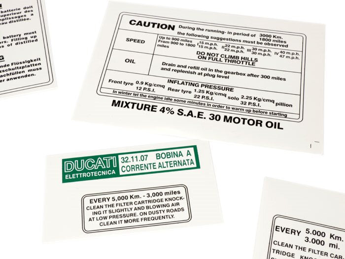Lambretta S3 Li GP DL SX TV Running In Sticker Kit - Toolbox Airbox Coil Shock Absorber - English