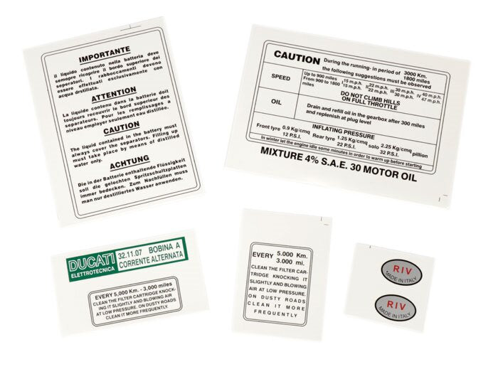 Lambretta S3 Li GP DL SX TV Running In Sticker Kit - Toolbox Airbox Coil Shock Absorber - English