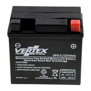 Vertex VP5-3 Heavy Duty Gel 12V 4Ah Battery replaces CT5L-BS, CTX5L-BS, CT6B-3, CTZ-7S
