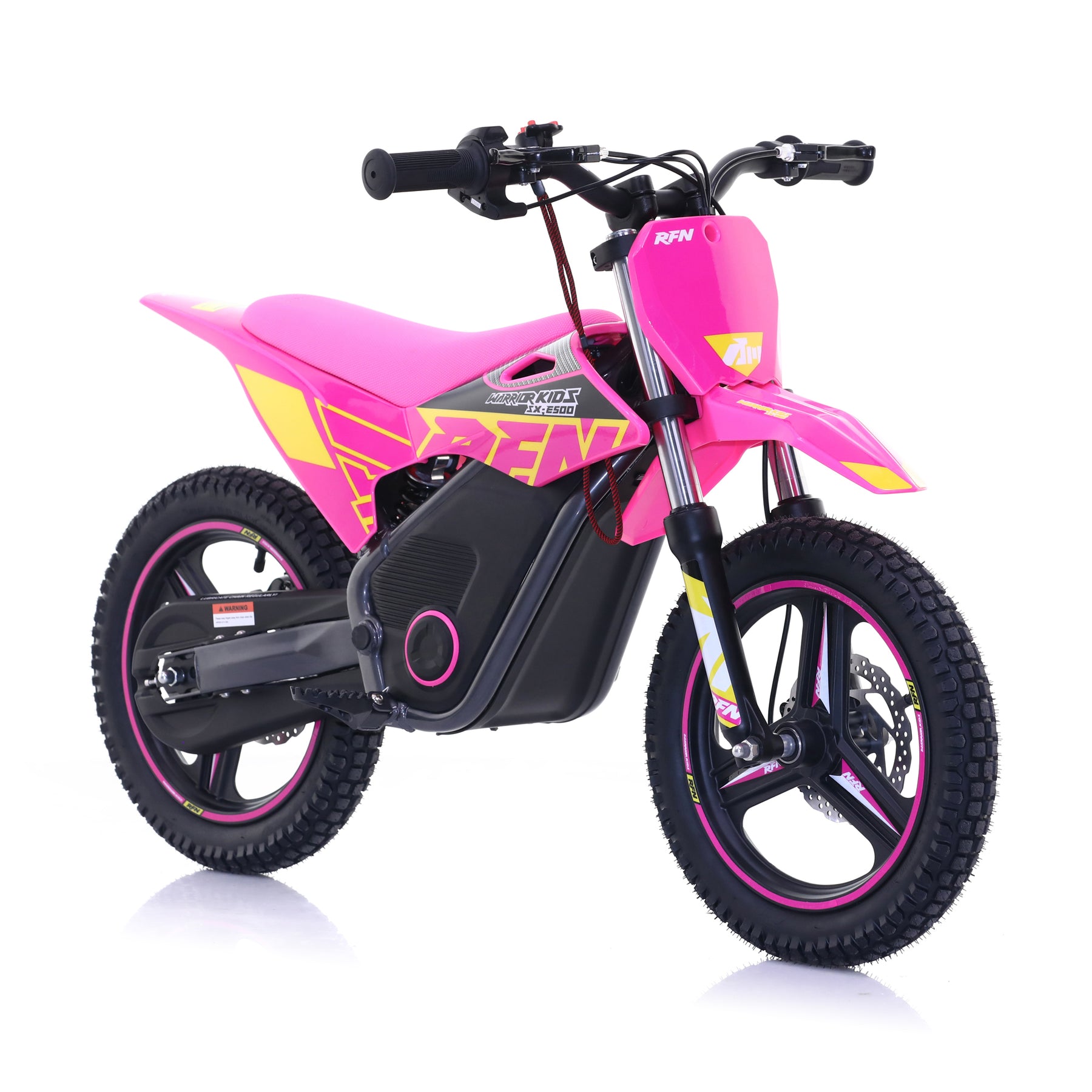 RFN Warrior SX-E500 Kids Electric MX Motocross Bike 14" Wheel - Pink/Yellow
