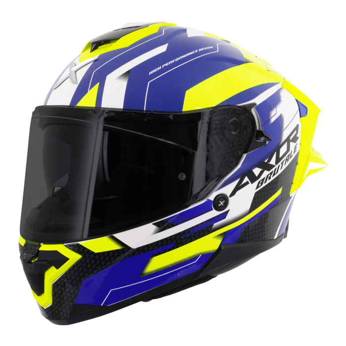 Axor Brutale Full Face Helmet With Dual Spoiler - Plexus Blue Fluo Yellow