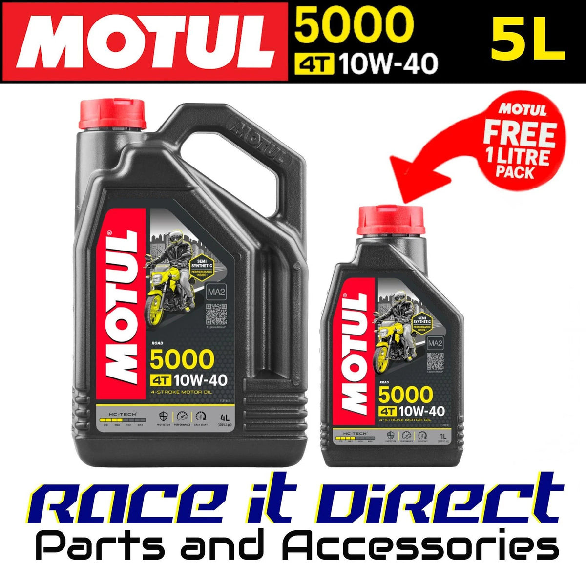 Motul 5000 10W-40 4T Motorcycle Engine Oil 4L + 1L FREE