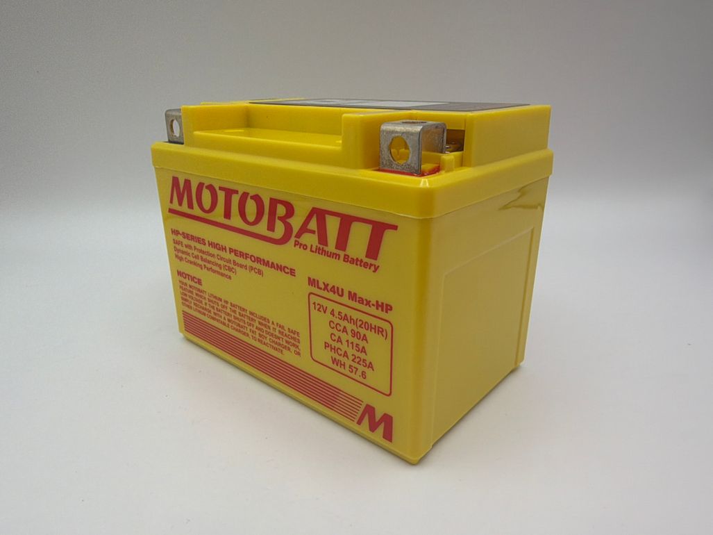 Motobatt Pro Lithium 12v 4AH Battery MLX4U Max-HP Replaces YTX5L-BS, YTZ6S, YTZ7S