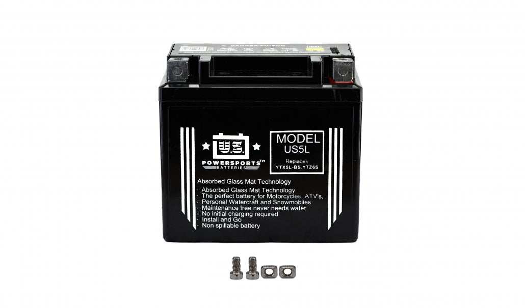 US Powersports AGM 12v 5AH Sealed Battery US5L Replaces YTX5L-BS, YTZ6S