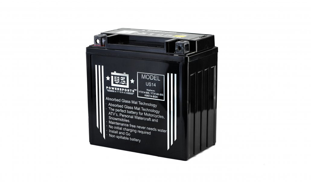 US Powersports AGM 12v 14AH Sealed Battery US14 Replaces YTX14-BS, YTX14H-BS, KMX14-BSK