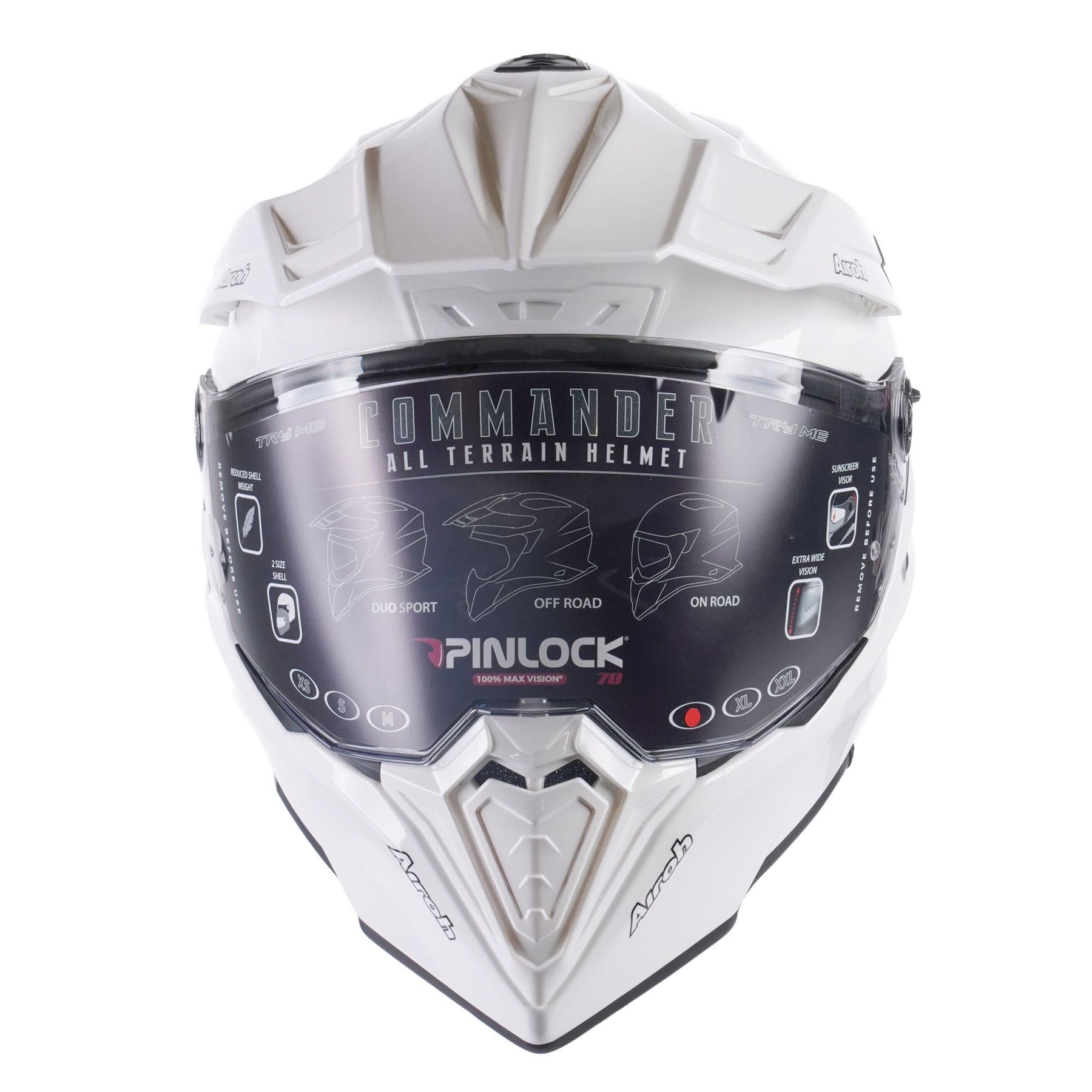 Airoh Commander Adventure Dual Sport Motorcycle Motorbike Helmet - White Gloss