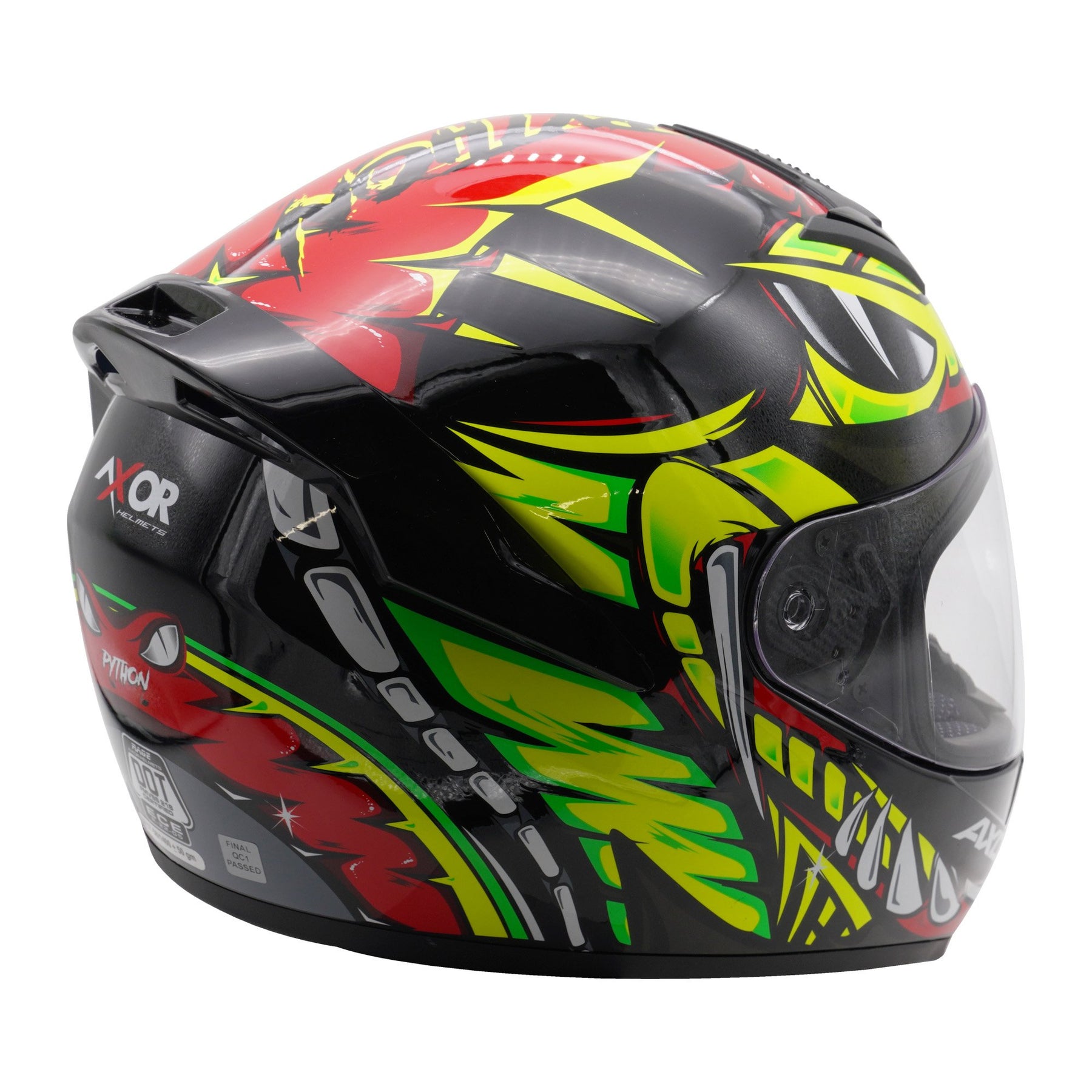 Axor Rage Full Face Motorcycle Motorbike Scooter Helmet - Python Red Yellow Black Gloss