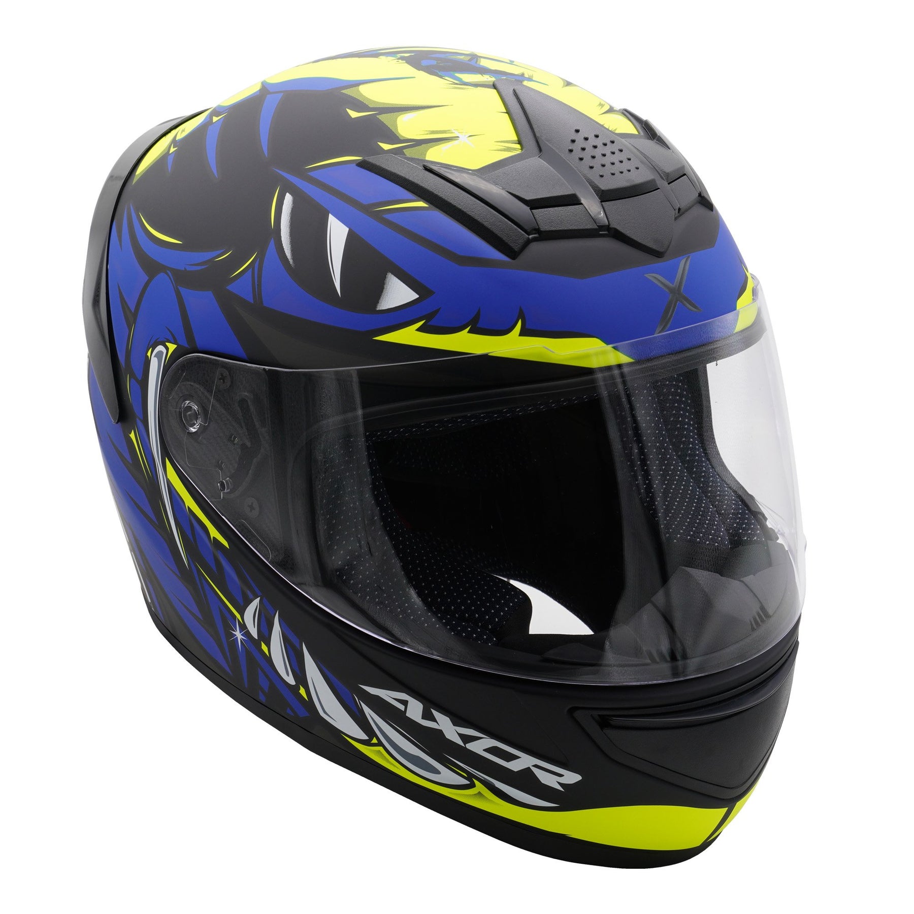 Axor Rage Full Face Motorcycle Motorbike Scooter Helmet - Python Blue Yellow Black Matt