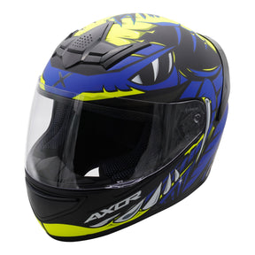 Axor Rage Full Face Motorcycle Motorbike Scooter Helmet - Python Blue Yellow Black Matt
