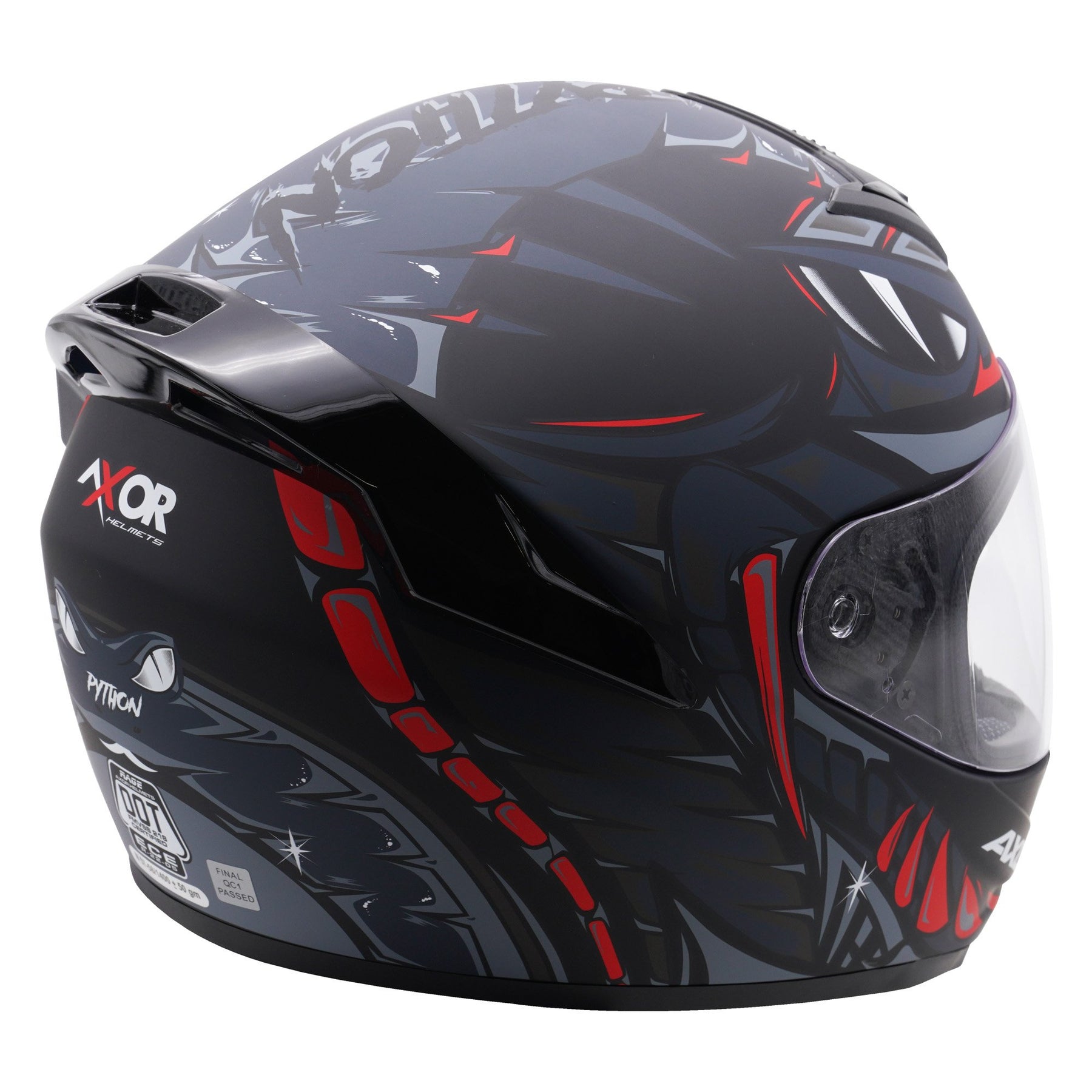 Axor Rage Full Face Motorcycle Motorbike Scooter Helmet - Python Black Grey Red Matt