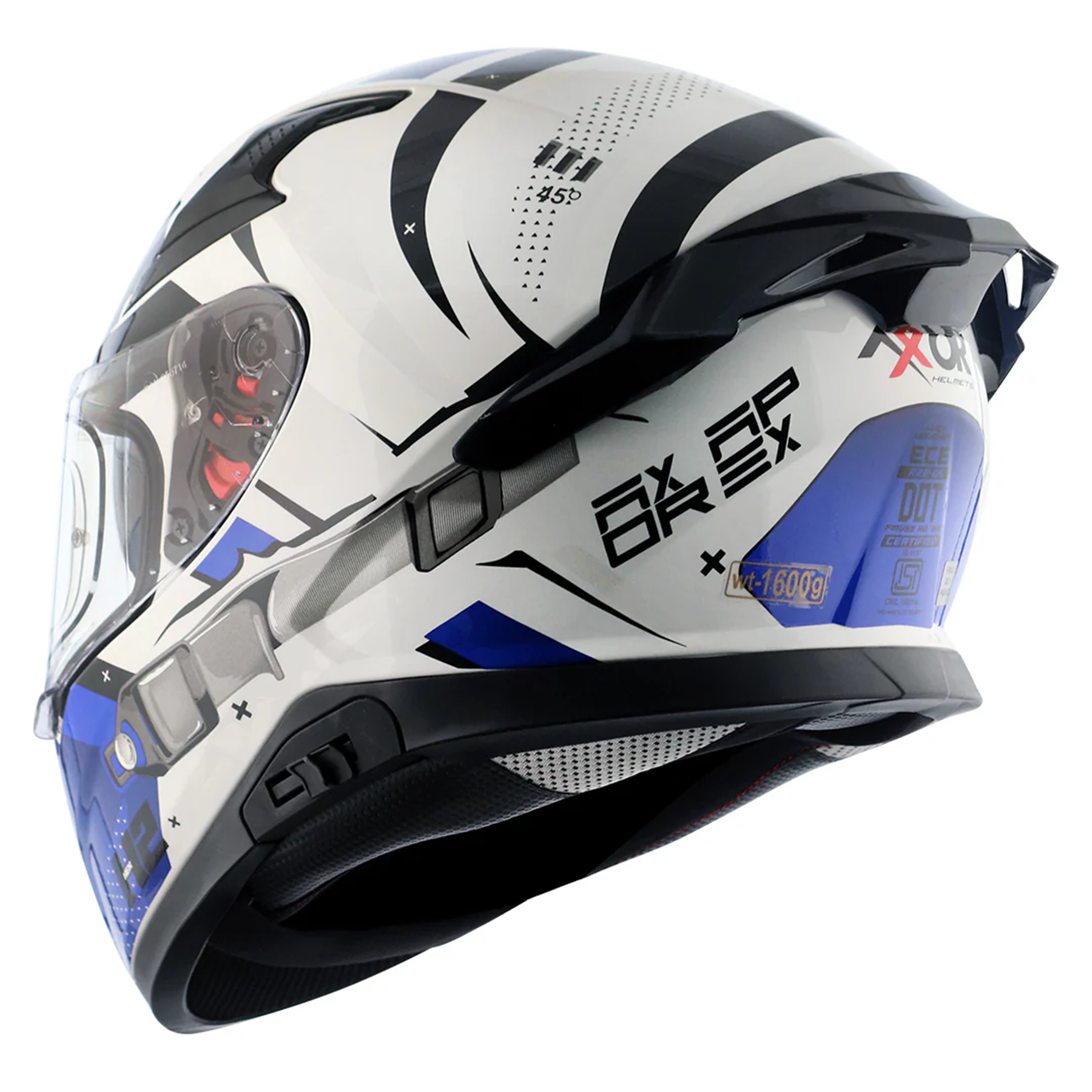 Axor Apex Full Face Helmet - Hex-2 White Blue Gloss