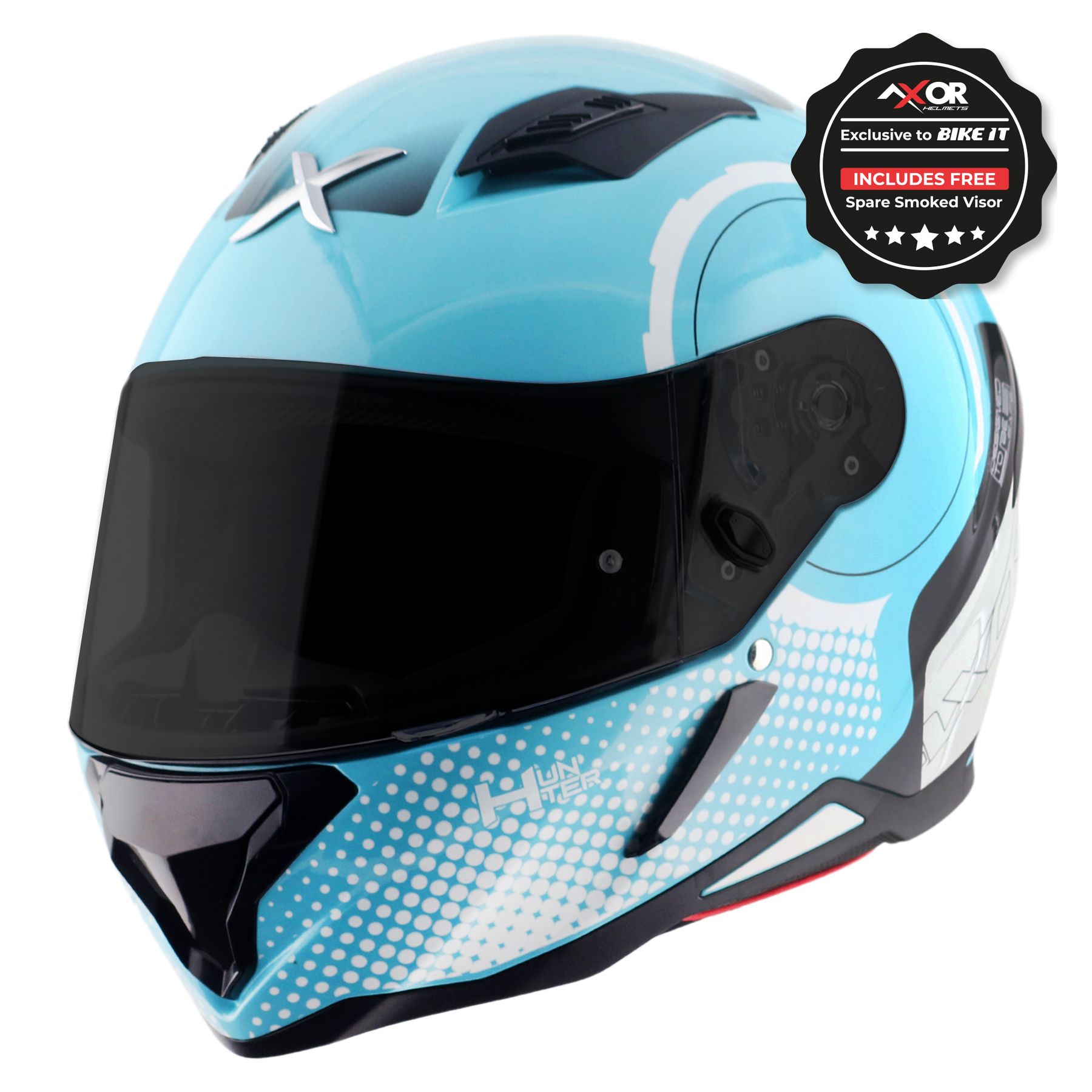 Axor Hunter SH890 Full Face Helmet - Spear Blue White Gloss