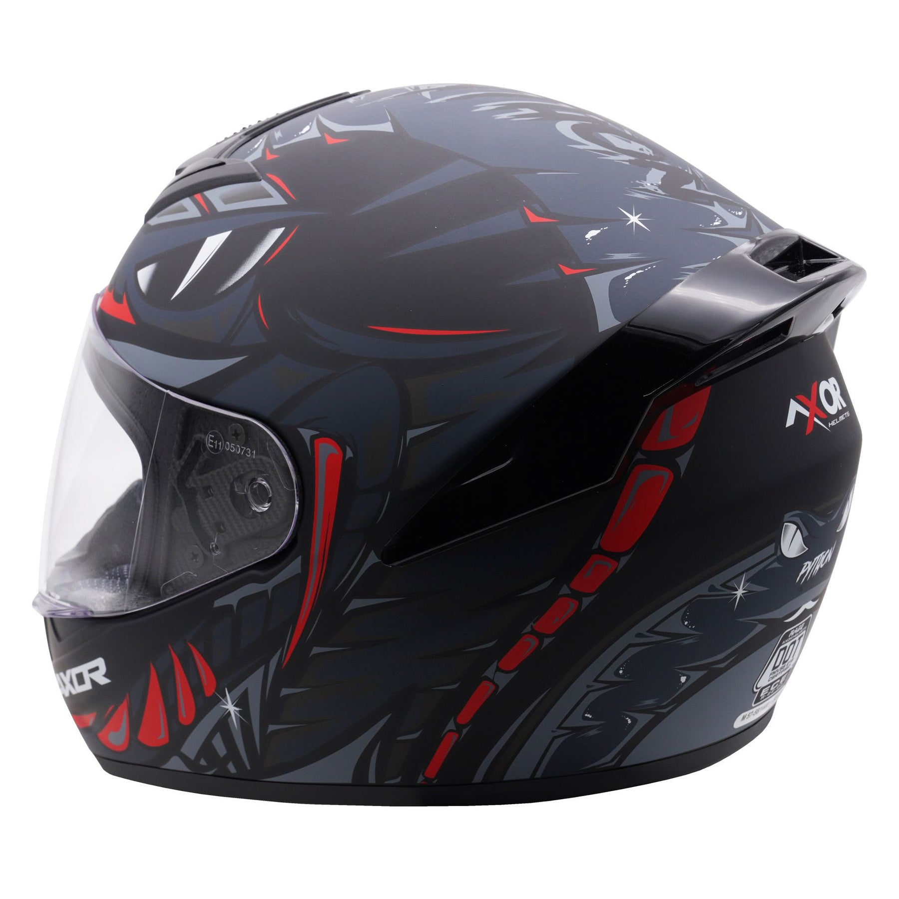 Axor Rage Full Face Motorcycle Motorbike Helmet - Python Black Grey Red Matt