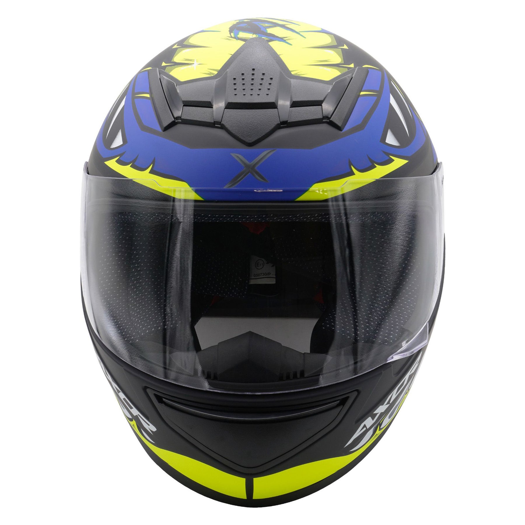Axor Rage Full Face Motorcycle Motorbike Helmet - Python Blue Yellow Black Matt