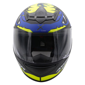 Axor Rage Full Face Motorcycle Motorbike Helmet - Python Blue Yellow Black Matt