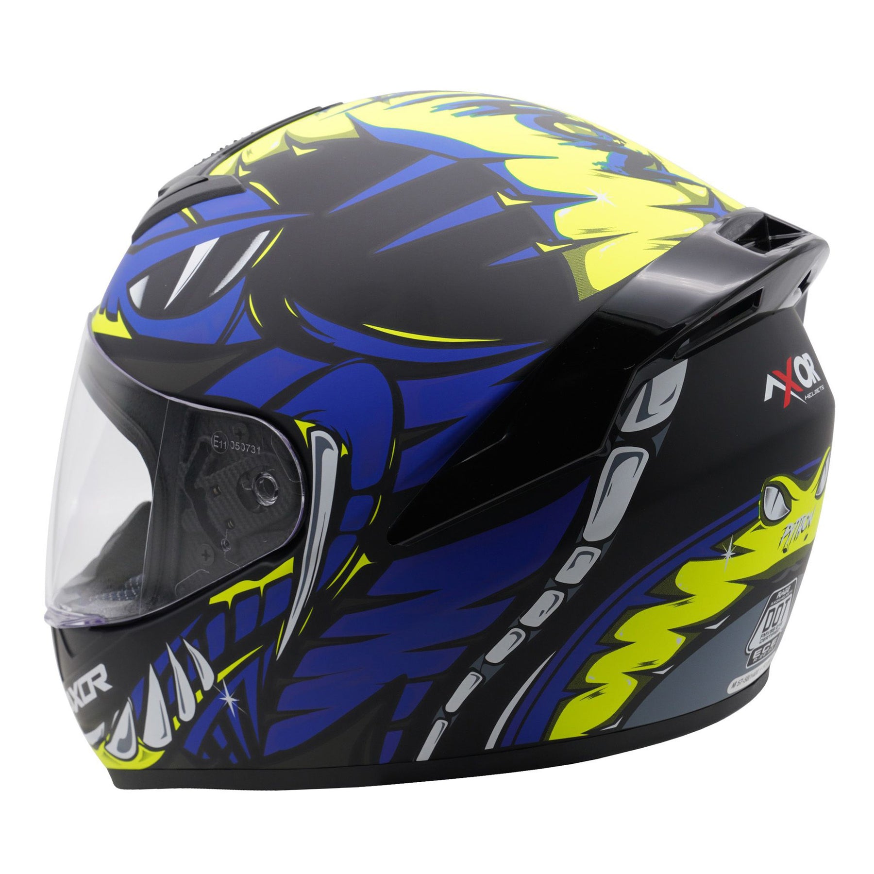 Axor Rage Full Face Motorcycle Motorbike Helmet - Python Blue Yellow Black Matt